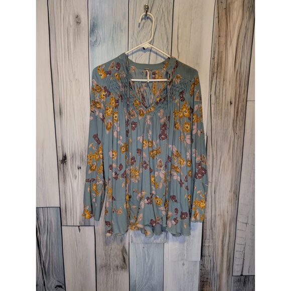 Free People Tops - Free People Long Sleeve Oversized Floral Boho Chic Tunic Top Size XS Hippie